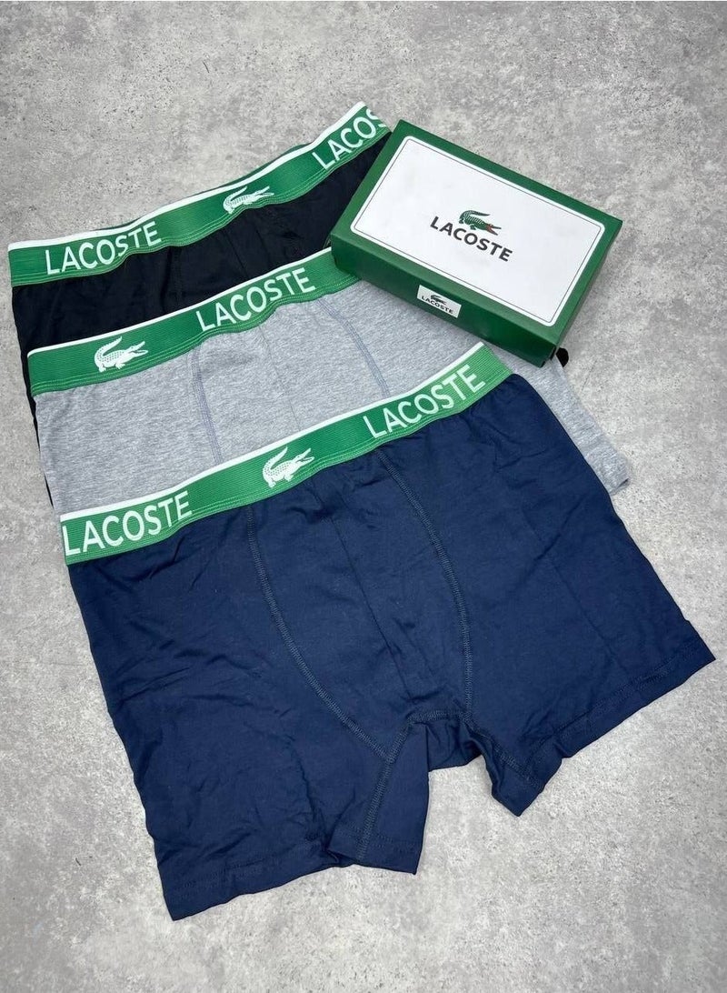 لاكوست مجموعة بوكسر رجالي ملابس داخلية قطنية - (عبوة من 3 قطع) - مقاس ميديم - Image 3